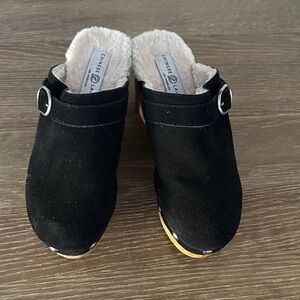 Chinese Laundry Black Suede Mules with Buckle